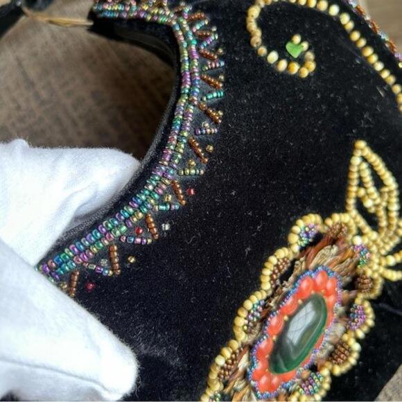 VINTAGE Boho Crescent Beaded Feather Embellished Hobo Shoulder Bag LIKE NEW - Picture 8 of 15